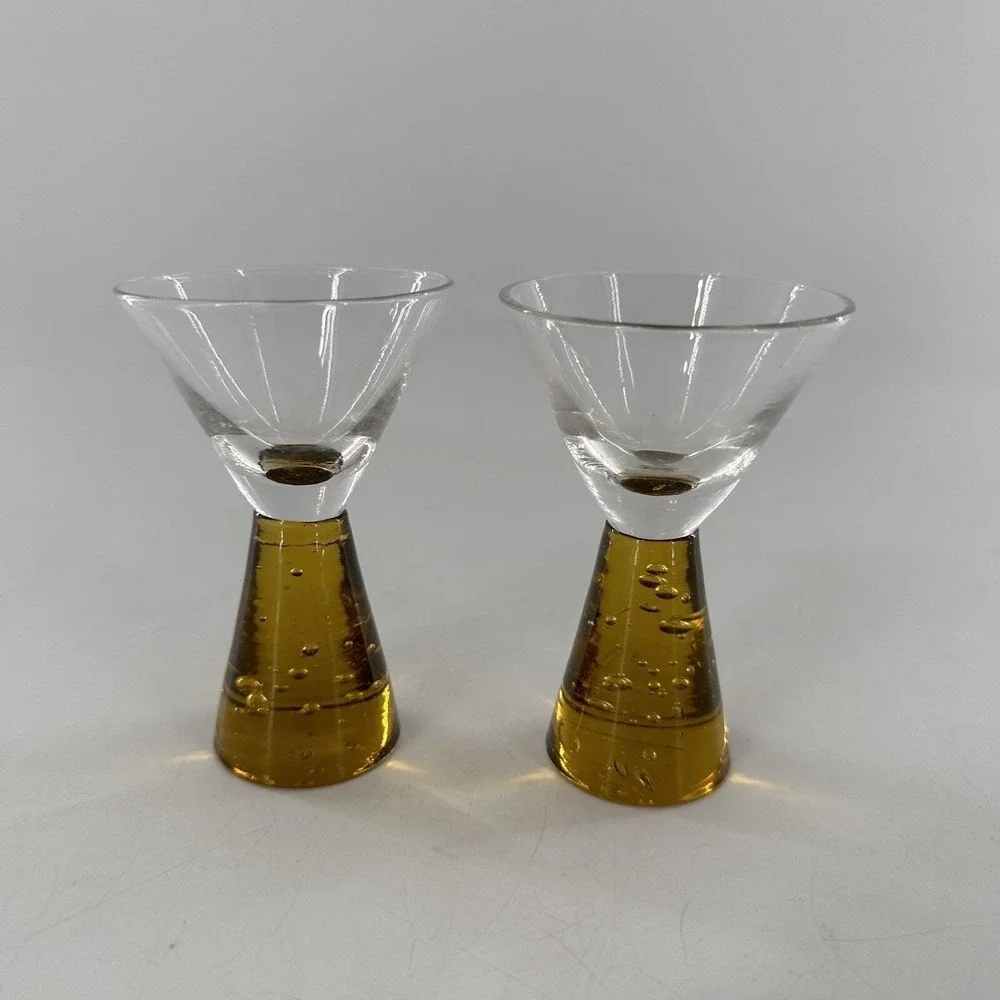 Mini‎ Amber Bubble Glass Martini Aperitif Glasses Set of 2 MCM Barware 4